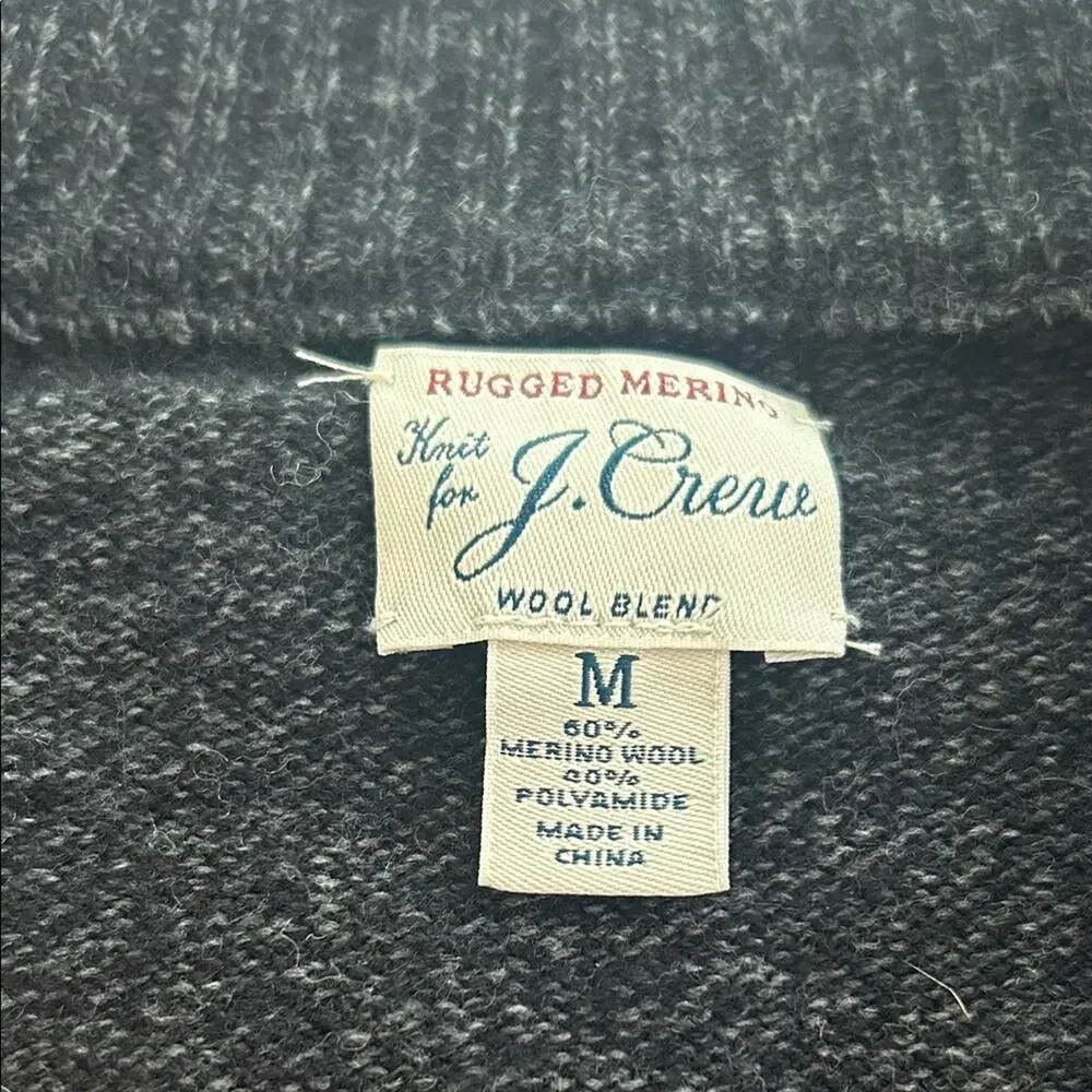 J. Crew Rugged Merino Men's Dark Gray Quarter Zip Wool Blend Sweater Size M